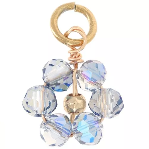 Colgante flor 12 mm cuentas de vidrio facetado - Dorado - Gris claro AB x1