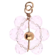 Colgante de flor de 12 mm con cuentas de cristal facetadas - Acero inoxidable dorado en tono Light rose x1