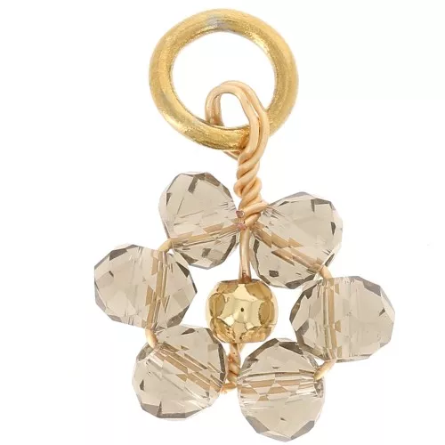 Colgante flor 12 mm cuentas de vidrio facetado - Dorado - Smoky Quartz x1