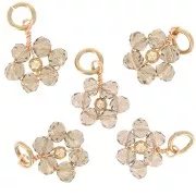 Colgante flor 12 mm cuentas de vidrio facetado - Dorado - Smoky Quartz x1