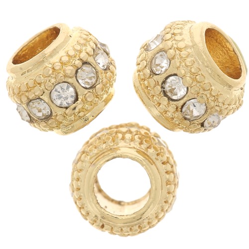 Cuenta redonda de strass 7x6 mm - Dorado - Cristal x1