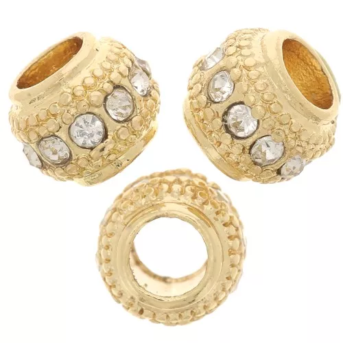 Cuenta redonda de strass 7x6 mm - Dorado - Cristal x1