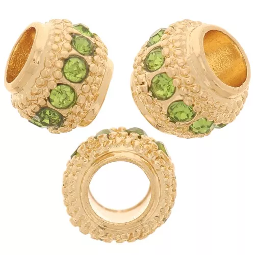 Cuenta redonda de strass 7x6 mm - Dorado - Verde claro x1