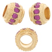 Cuenta redonda de strass 7x6 mm - Dorado - Fucsia x1|raw }}