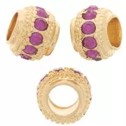 Cuenta redonda de strass 7x6 mm - Dorado - Fucsia x1