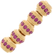 Cuenta redonda de strass 7x6 mm - Dorado - Fucsia x1