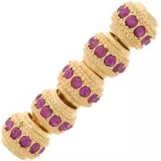 Cuenta redonda de strass 7x6 mm - Dorado - Fucsia x1