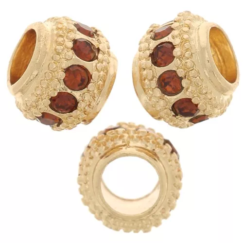 Cuenta redonda de strass 7x6 mm - Dorado - Topacio x1