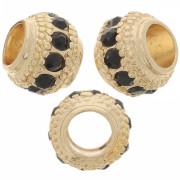 Cuenta redonda de strass 7x6 mm - Dorado - Negro x1|raw }}