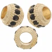 Cuenta redonda de strass 7x6 mm - Dorado - Negro x1