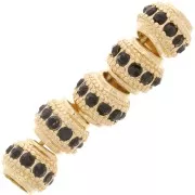 Cuenta redonda de strass 7x6 mm - Dorado - Negro x1