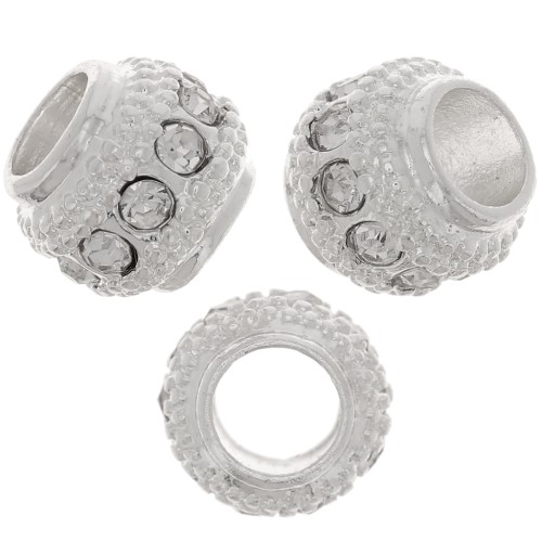 Cuenta redonda de strass 7x6 mm - Plata - Cristal x1