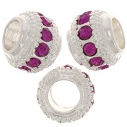 Cuenta redonda de strass 7x6 mm - Plata - Fucsia x1|raw }}