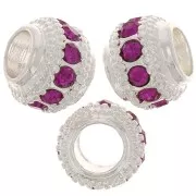 Cuenta redonda de strass 7x6 mm - Plata - Fucsia x1