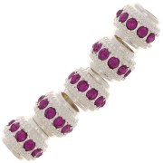 Cuenta redonda de strass 7x6 mm - Plata - Fucsia x1
