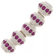 Cuenta redonda de strass 7x6 mm - Plata - Fucsia x1