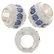 Cuenta redonda de strass 7x6 mm - Plata - Azul x1