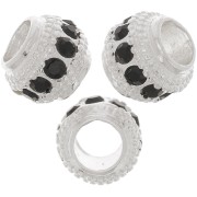 Cuenta redonda de strass 7x6 mm - Plata - Negro x1
