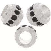 Cuenta redonda de strass 7x6 mm - Plata - Negro x1