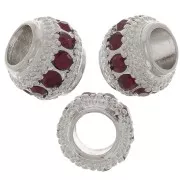 Cuenta redonda de strass 7x6 mm - Chapado en plata - Siam x1