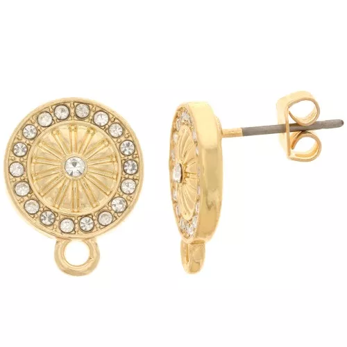 Pendientes redondos de 11 mm con diamantes de imitación y aro - Dorado - Cristal x2