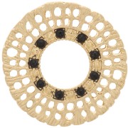 Entrepieza redondo de 24mm con múltiples agujeros y con Rhinestone - Dorado - Negro x1|raw }}