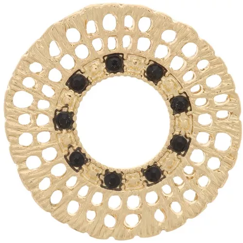 Entrepieza redondo de 24mm con múltiples agujeros y con Rhinestone - Dorado - Negro x1