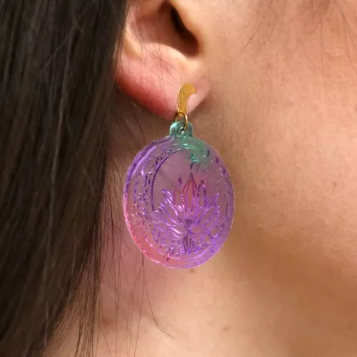 Molde de silicona - pendientes redondos - flor de loto y luna - resina epoxi