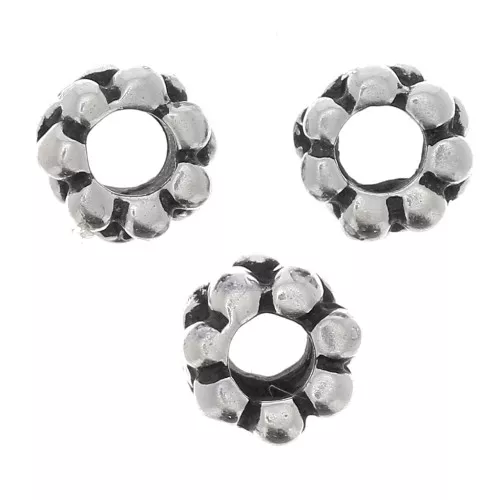 Redondeles en forma de flor 4 mm - Plateado antigua x10