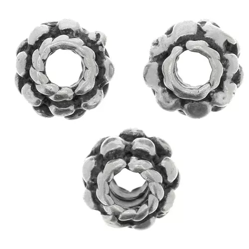 Cuentas redondas aplanadas en forma de flor de 5 mm - Plateado antigua x10