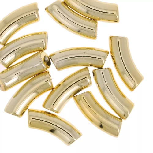 Cuentas tubo curvadas 35x11 mm en acrílico opaco - Oro x6