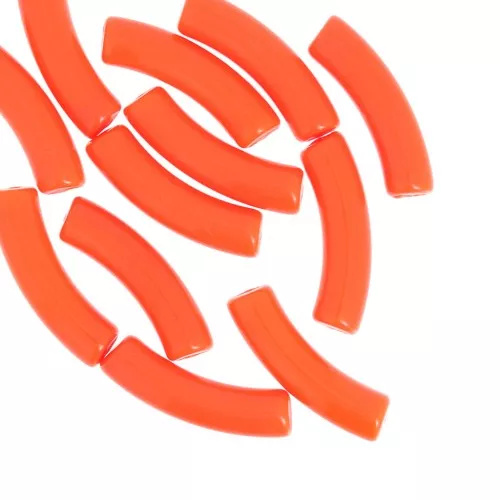 Perlas tubulares curvadas de 32x8 mm en acrílico opaco - Naranja fluorescente x6