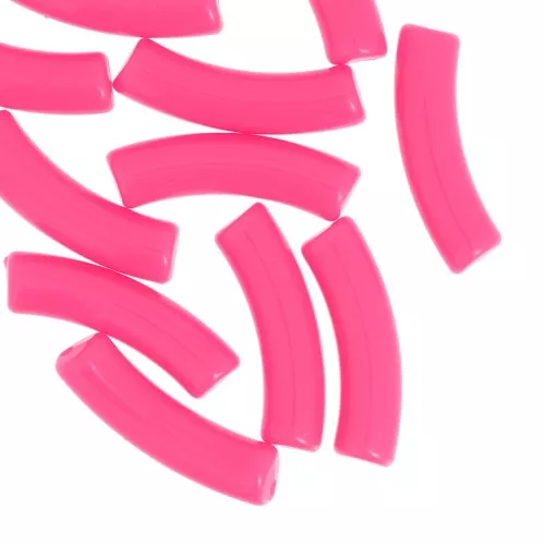 Perlas tubulares curvadas de 32x8 mm en acrílico opaco - Rosa fluorescente x6