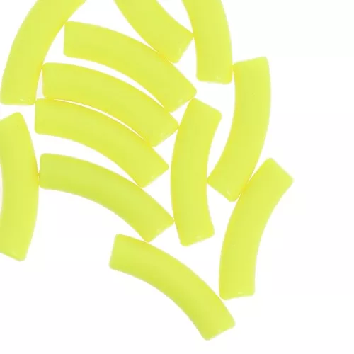 Perlas tubulares curvadas de 32x8 mm en acrílico opaco - Amarillo fluorescente x6