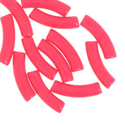 Cuentas de tubo curvado en acrílico opaco 32x8 mm - Rosa coral fluorescente x6