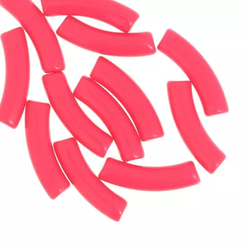 Perlas de tubo curvado 32x8 mm en acrílico opaco - Rosa coral fluorescente x6