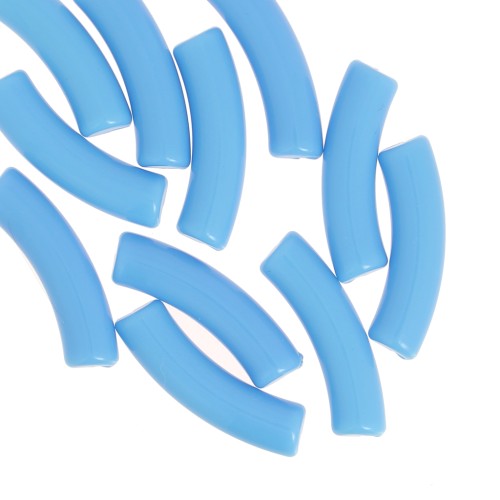 Cuentas tubulares curvadas 32x8 mm en acrílico opaco - Azul claro x6