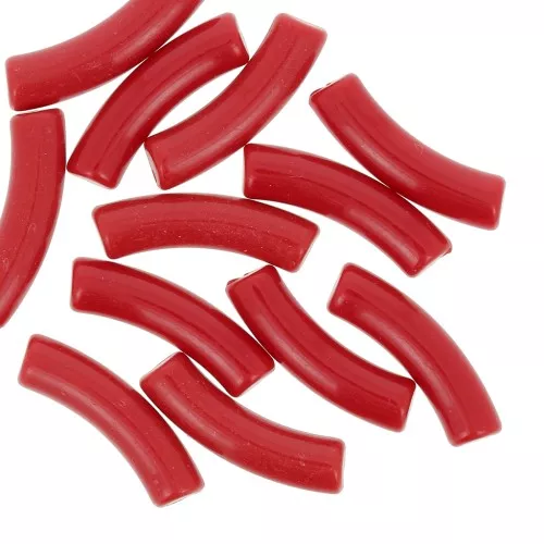 Perlas tubulares curvadas 32x8 mm en acrílico opaco - Rojo x6