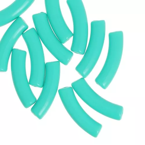 Abalorios acrílicos opacos tubo curvado 32x8 mm - Verde turquesa x6