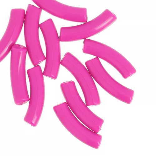 Abalorios tubulares curvados 32x8 mm en acrílico opaco - Fucsia x6