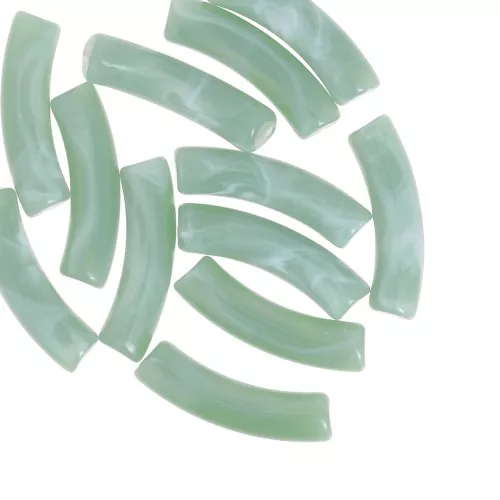 Cuentas acrílicas transparentes 32x8 mm tubo curvo - Sage Green Marbled x6