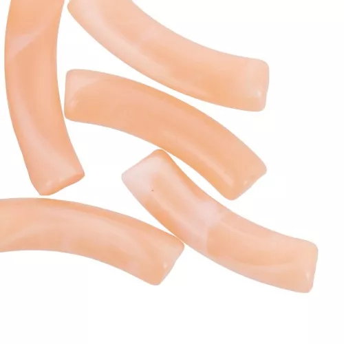 Perlas acrílicas transparentes 32x8 mm tubo curvo - Naranja claro jaspeado x6