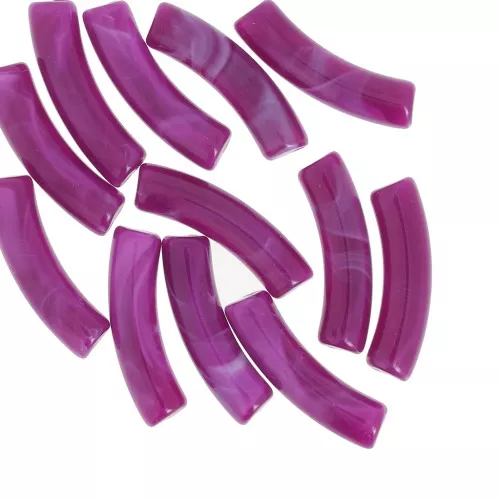 Cuentas acrílicas transparentes 32x8 mm tubo curvo - Marbled Prune x6