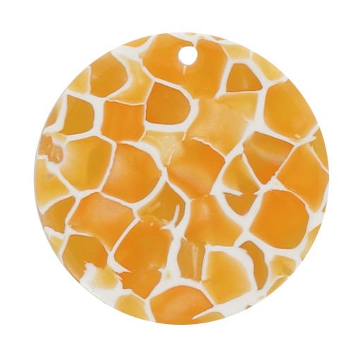 Colgante redondo de acetato 30 mm - Carey - Amarillo - Blanco x1