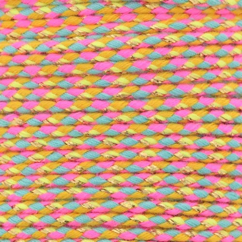 Cordón de algodón trenzado e hilo metálico de 1,5 mm Rosa fluorescente - Azul - Amarillo - Oro x1m