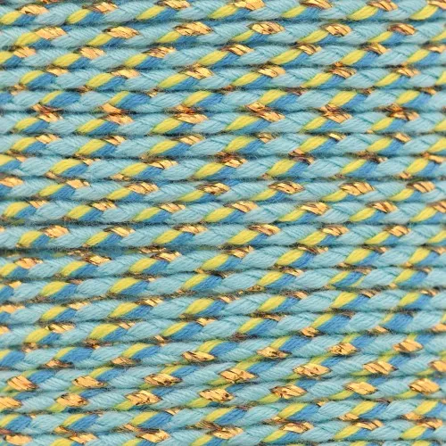 Cordón de algodón trenzado e hilo metálico de 1,5 mm - Azul múltiple - Verde claro - Oro x1m