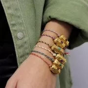 Cordón de algodón trenzado e hilo metálico de 1,5 mm - Azul múltiple - Verde claro - Oro x1m