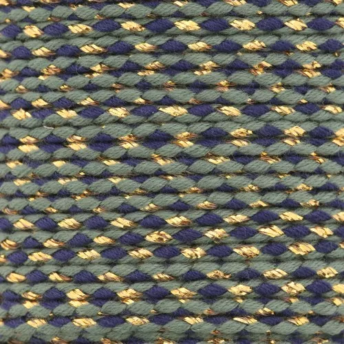 Cordón de algodón trenzado e hilo metálico 1,5 mm - Caqui - Azul oscuro - Oro x1m