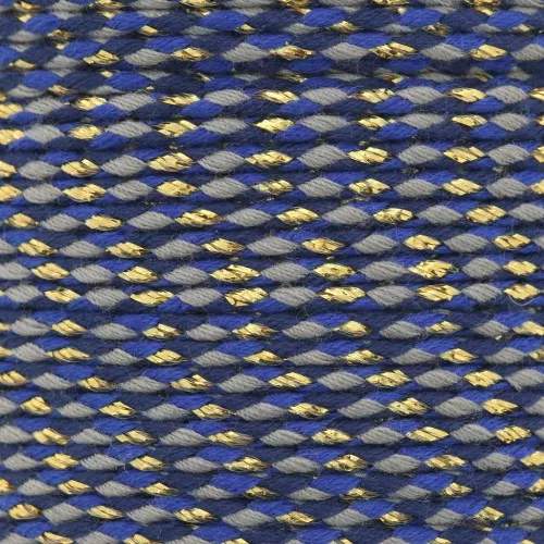 Cordón de algodón trenzado e hilo metálico 1,5 mm - Azul oscuro - Topo - Oro x1m