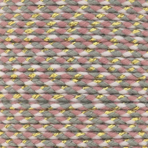 Cordón de algodón trenzado e hilo metálico 1,5 mm Rosa viejo - Gris - Rosa - Oro x1m